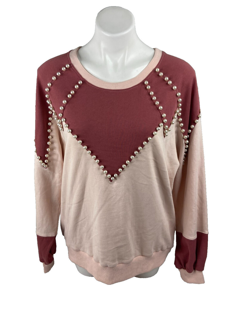 Fantastic Fawn Women Small Mauve Sweatshirt Faux Pearl Accent Casual NWT